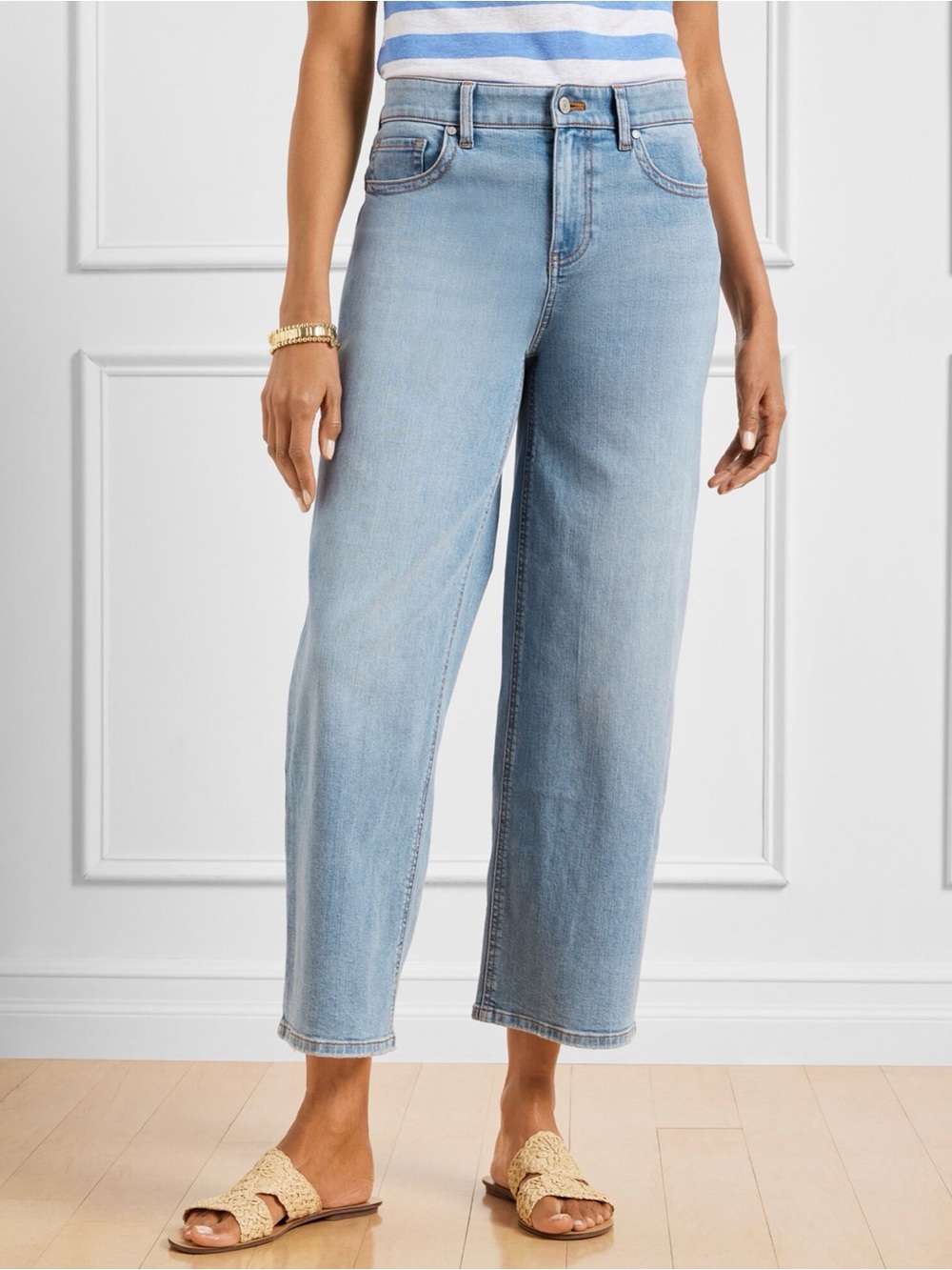 Talbots Wide Leg Crop Jean in Montecito Wash High Waist Relaxed Fit Size 16